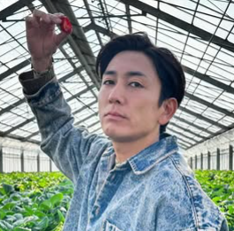 いちご狩りをしている男性